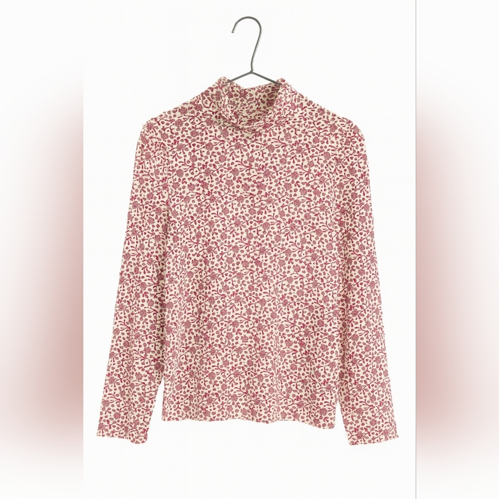 L.L.Bean Women’s Floral Mock Neck Long Sleeve Top 100% Cotton Size L